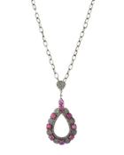 Diamond & Pink Sapphire Teardrop Pendant Necklace