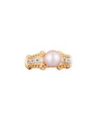 14k Yellow Gold Pink Pearl & Diamond Ring, 0.09tcw,