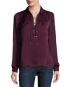 Long-sleeve Lace-up Top, Wine