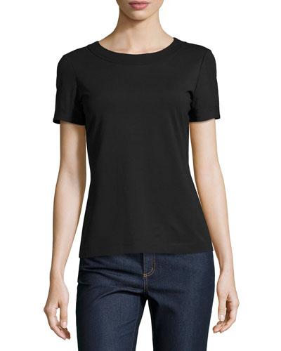 Charmeuse-trim Short-sleeve Tee, Black