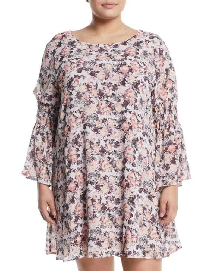 Jude Floral Bell-sleeve Shift Dress,