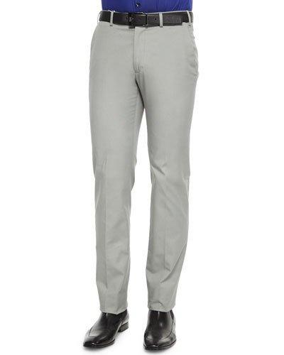 Stretch-cotton Flat Front Trousers, Dark Gray