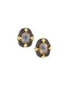 Old World Aquaprase Oval Stud Earrings W/ Diamonds