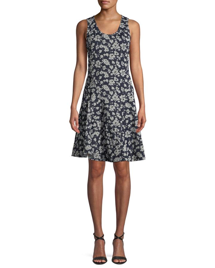 Scoop-neck Sleeveless Fit-and-flare Floral-print Dress