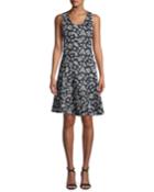 Scoop-neck Sleeveless Fit-and-flare Floral-print Dress
