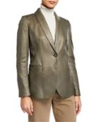 Shawl-collar One-button Leather Blazer W/