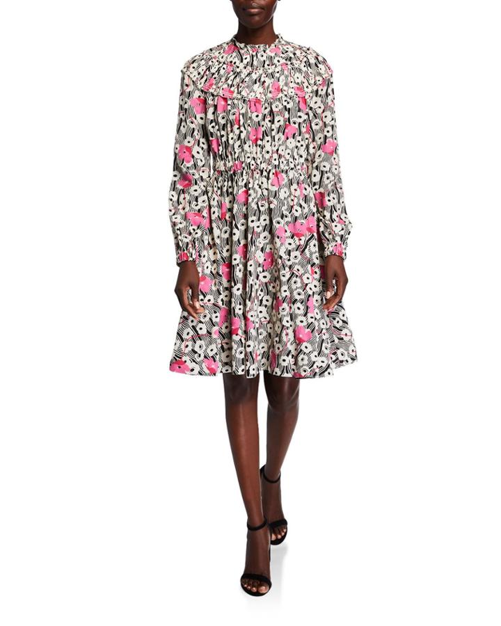 Printed Ruffle Neck