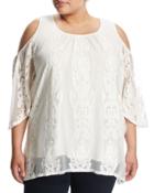 Lace-overlay Cold-shoulder Top, Ivory,