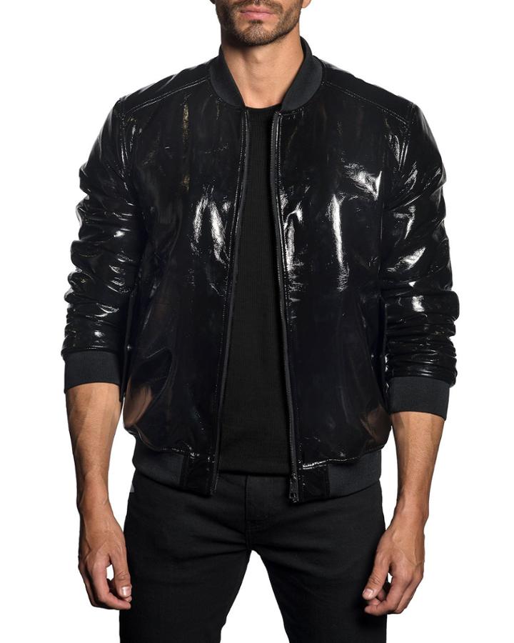 Men's Patent Faux-leather Bomber Jacket