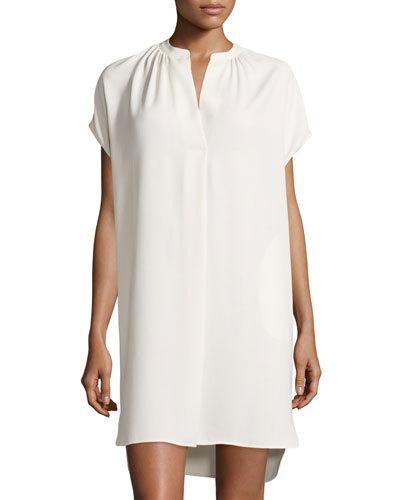 Split-neck Popover Shift Dress, Beige