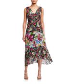 Floral Pleated Drawstring-waist Dress