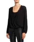 Drape-front Long-sleeve High-low Top With