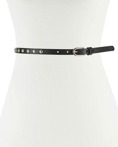 15mm Skinny Studded Leather Belt, Black
