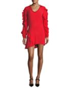 Ceretti Scoop-neck Long-sleeve Ruffled Crepe Dress