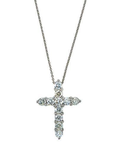 18k White Gold Diamond Cross Pendant Necklace,