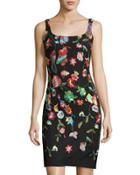 Embroidered Body-con Dress, Black/pattern