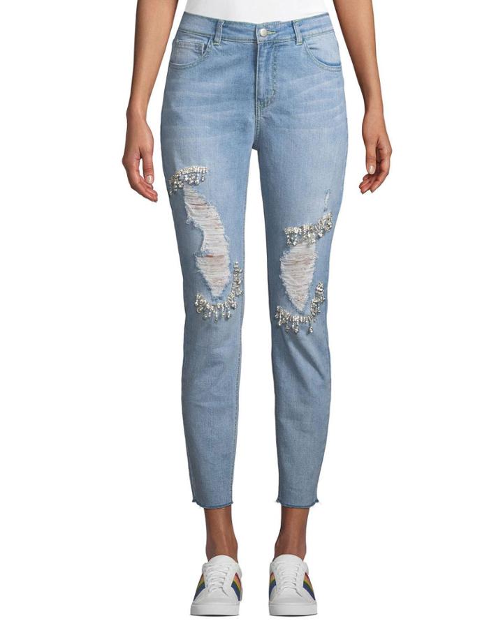 Jewel-embellished Distressed