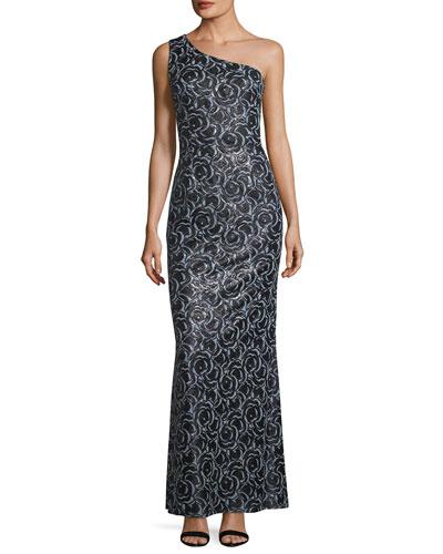 Sequined One-shoulder Gown