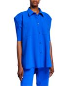 Puff-sleeve Scuba Button-front