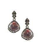 Brownish-red Sapphire & Diamond Drop Earrings