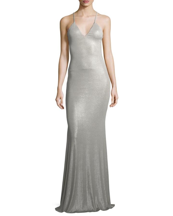 Deep V Sleeveless Shimmer Maxi