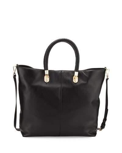 Benson Leather Crossbody Tote Bag, Black