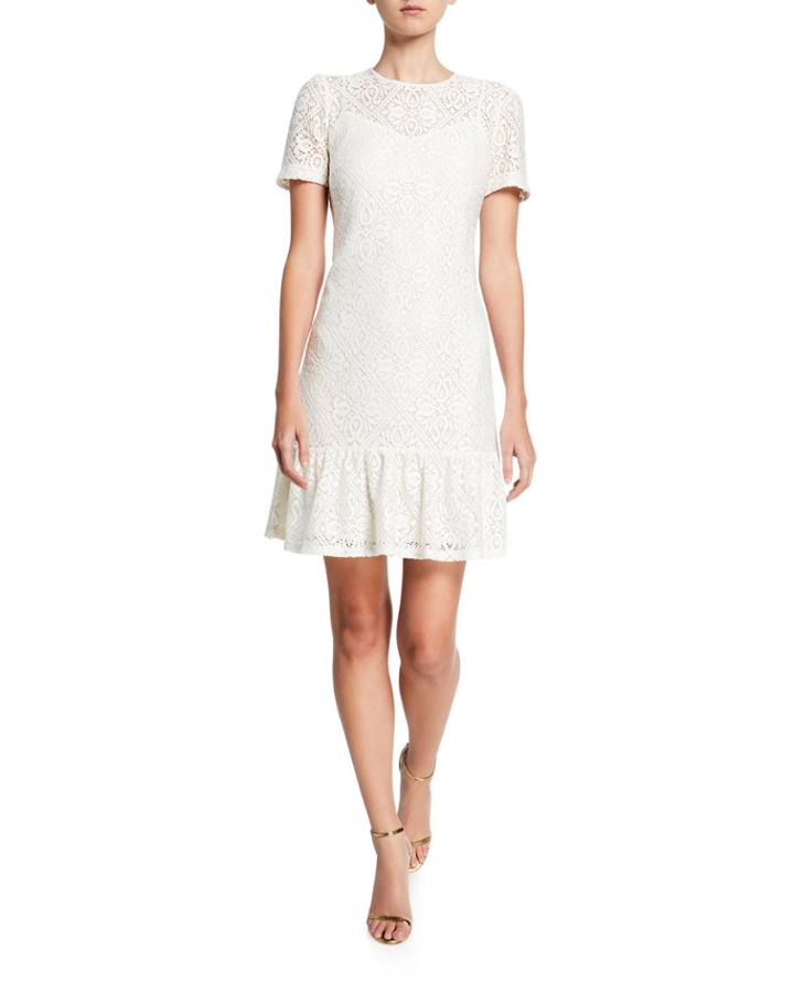 Lace Short-sleeve Ruffle-hem Tee Dress