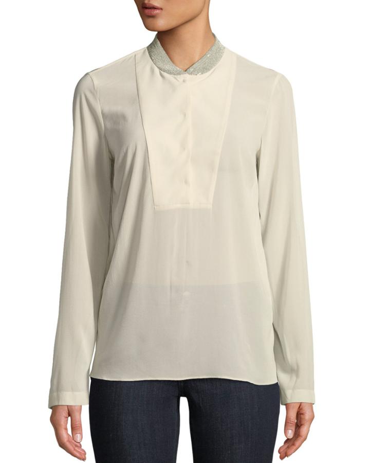 Monili Collar Plastron Georgette Blouse