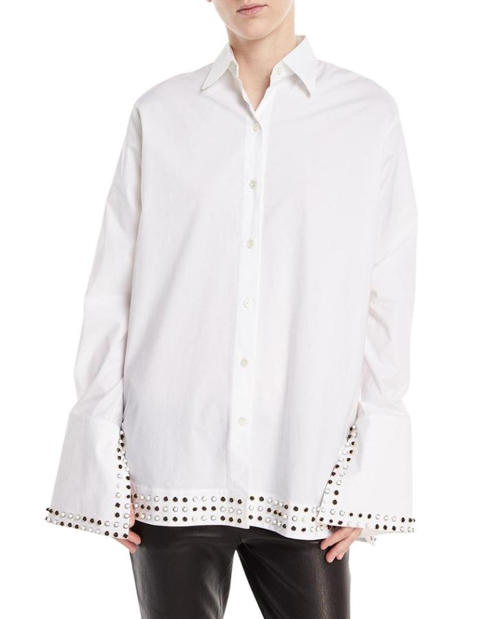 Studded-collar Poplin