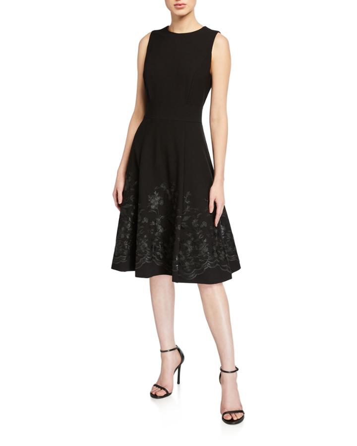Floral-embroidered Sleeveless Fit-&-flare Dress