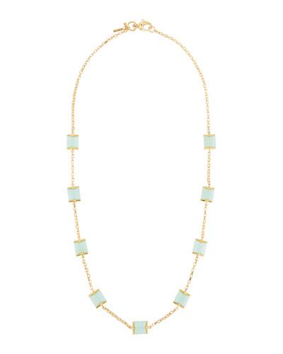 Long Rosary Cube Necklace, Blue