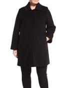 Spread-collar Wool-blend Coat, Black,