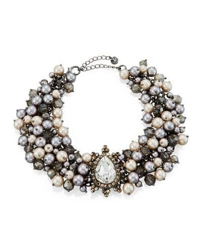 Crystal & Simulated Pearl Statement Choker