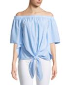 Off-the-shoulder Cape-sleeve Tie-front Blouse