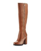 Hollands Leather Knee-high Boot, Cognac