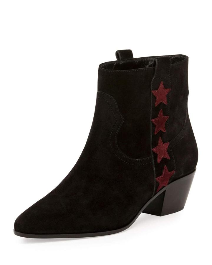 Wyatt Suede Star Western Bootie, Black