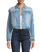 Pearlescent-yoke Destroyed Denim Jacket