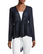 Embroidered Moon Chiffon Jacket, Navy