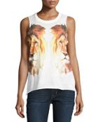 Reflected Lions-graphic Tank, White