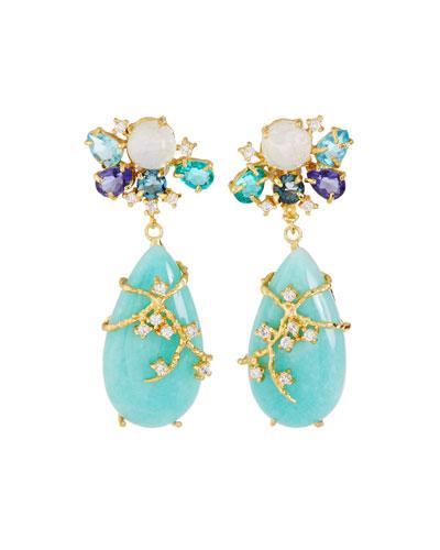 Golden Multi-gemstone Cluster Drop Earrings