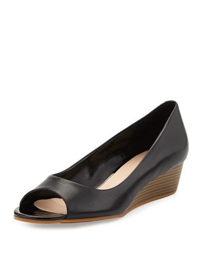 Elise Open-toe Wedge Pump, Black