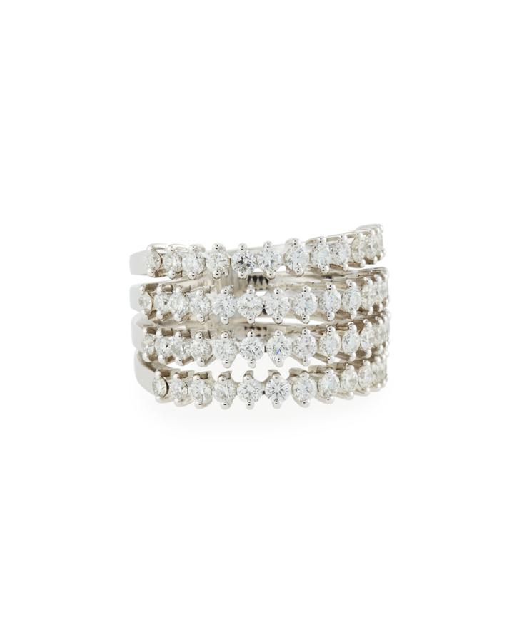 14k White Gold 4-row Diamond Ring,