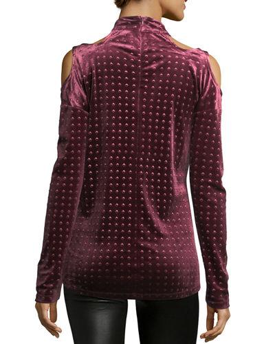 Dotted Cold-shoulder Choker Tee