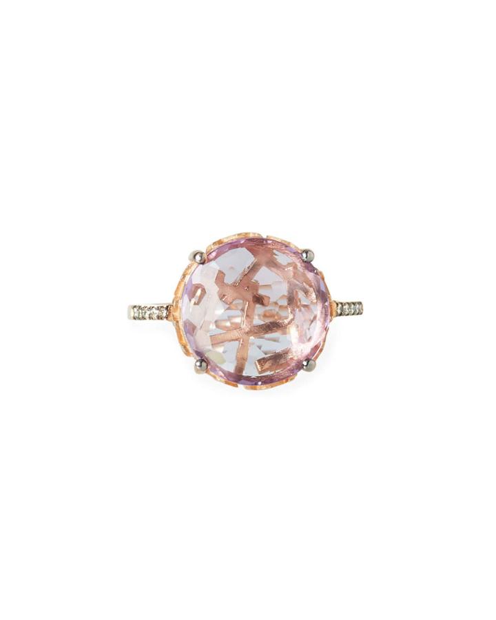 14k Rose Gold Round 12mm Rose De France Ring W/ Diamonds,