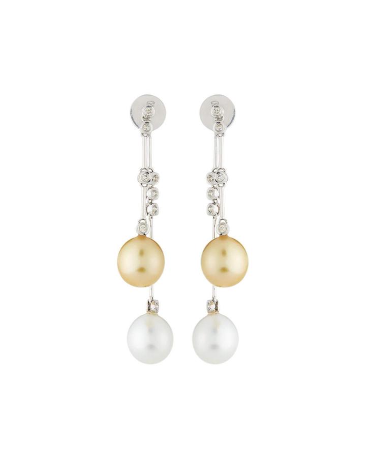 14k South Sea Pearl & Diamond Dangle Earrings,
