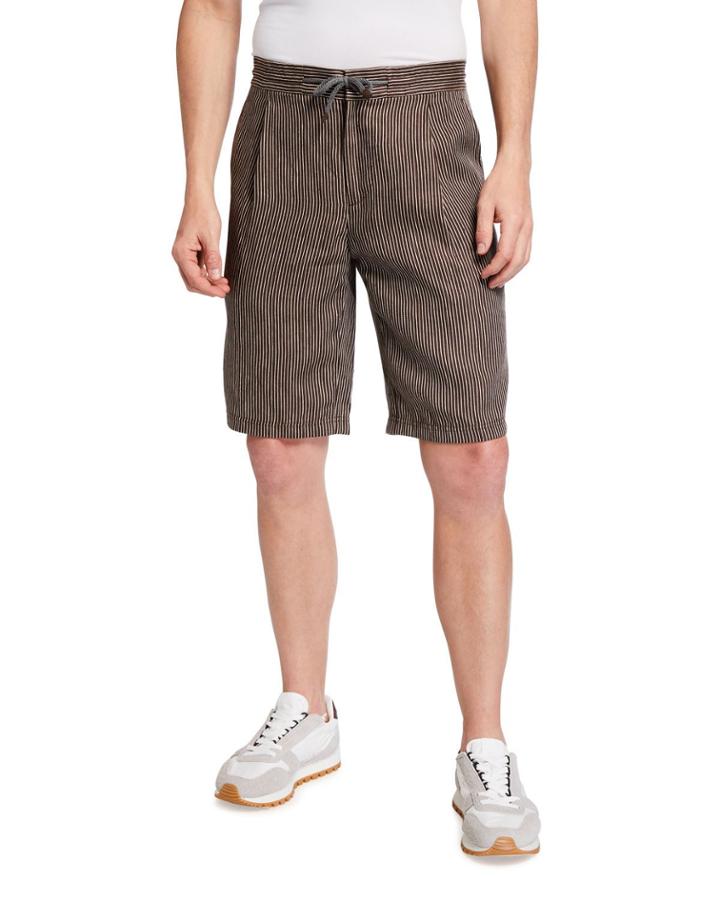 Men's Linen Drawstring Striped Bermuda