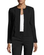Scallop-trim Crepe Jacket, Black