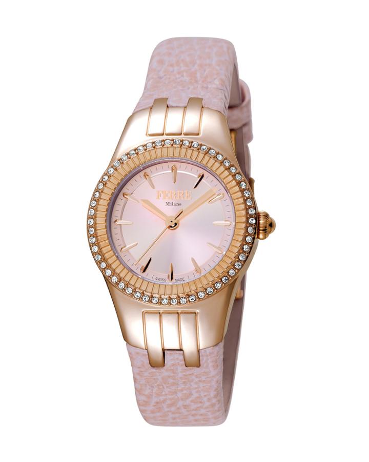 Women's 30mm Stainless Steel 3-hand Glitz Watch With Leather Strap, Rose/pink