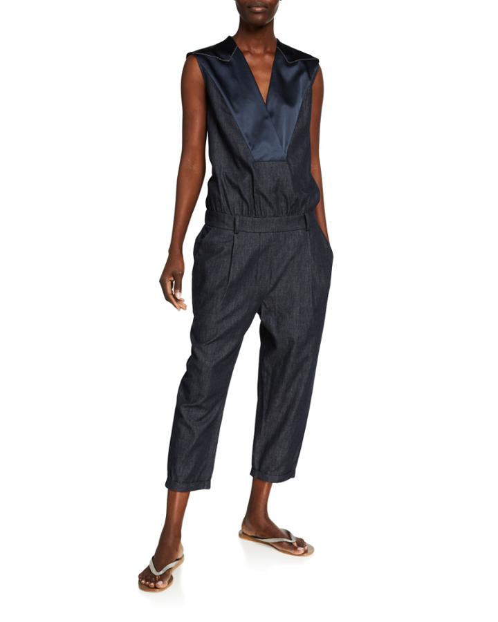 Denim Sleeveless V-neck Jumpsuit