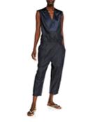 Denim Sleeveless V-neck Jumpsuit